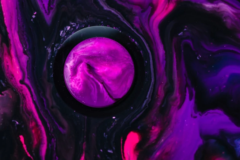 an abstract piece of art has purple and black swirled paint