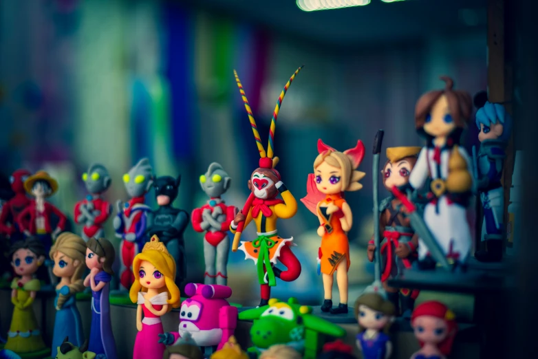 there are many dolls standing together