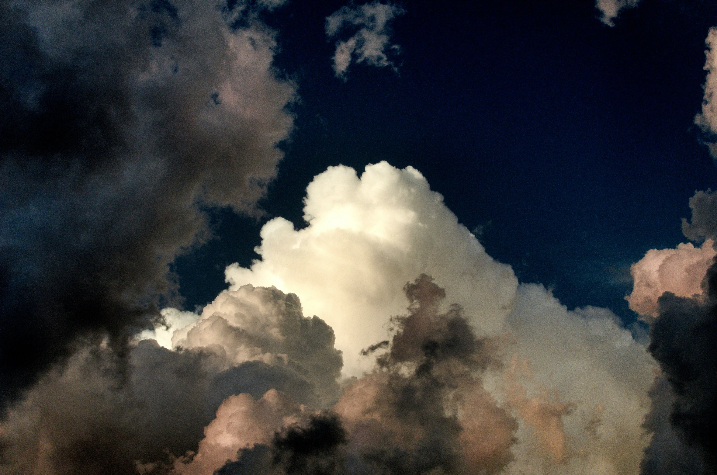 a cloud is visible in the sky as it sits on some grass