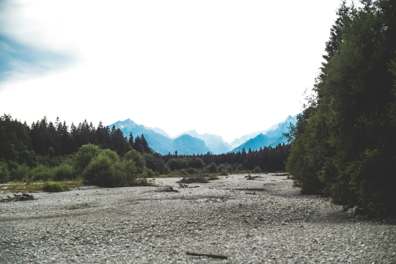 a man in the distance is walking up a path