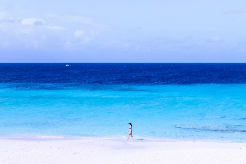 the person is walking along the beach with a para sail