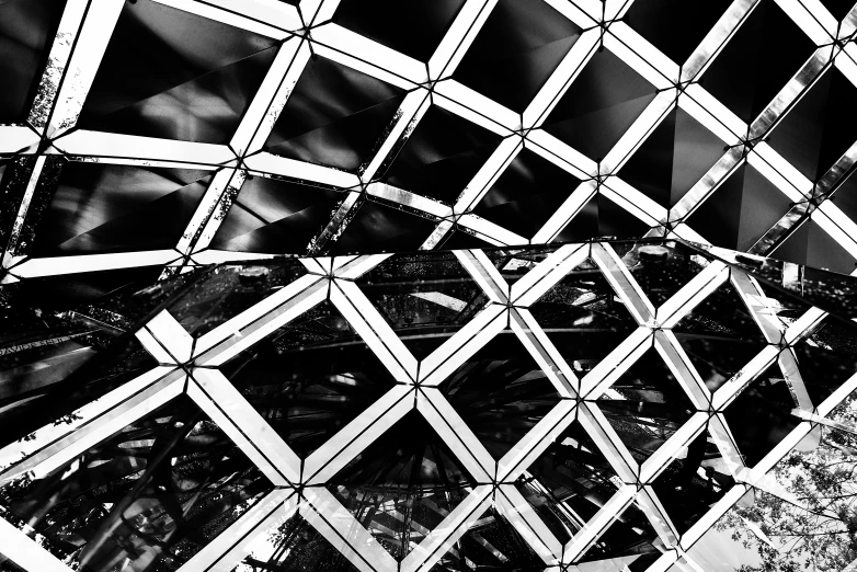 some kind of glass structure in black and white