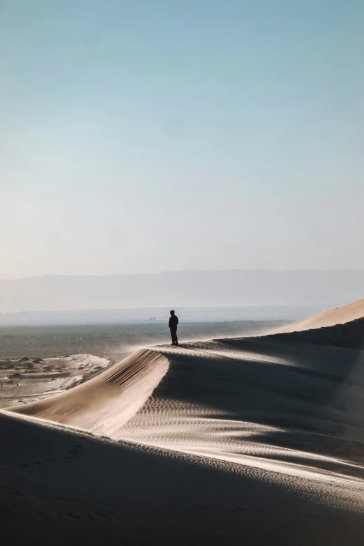 an person standing alone in a desert landscape