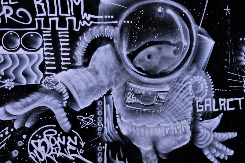 a drawing of an astronaut in space with a hand on his hip