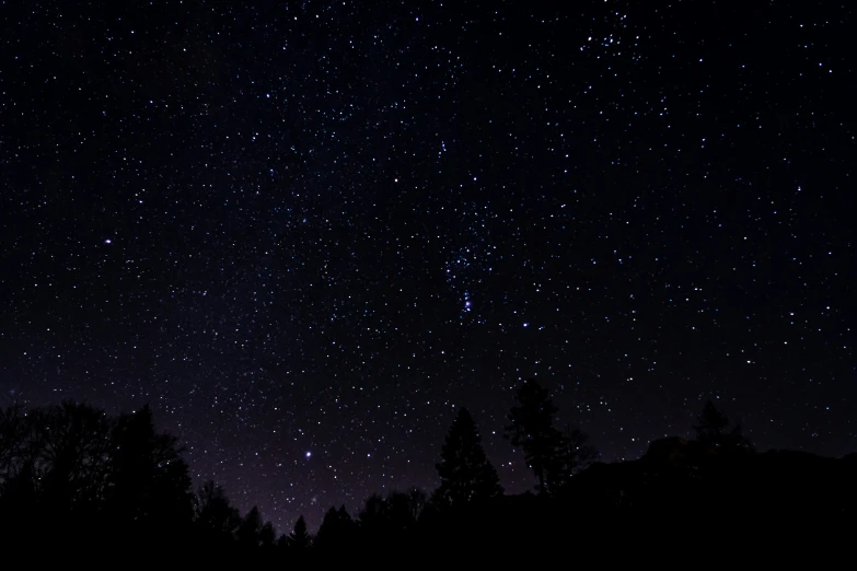 the night sky is full of stars and small trees