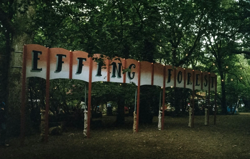 the signage is made of wood sticks with writing that say exciting