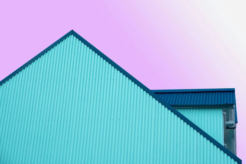 an abstract pograph of two buildings with blue roofs