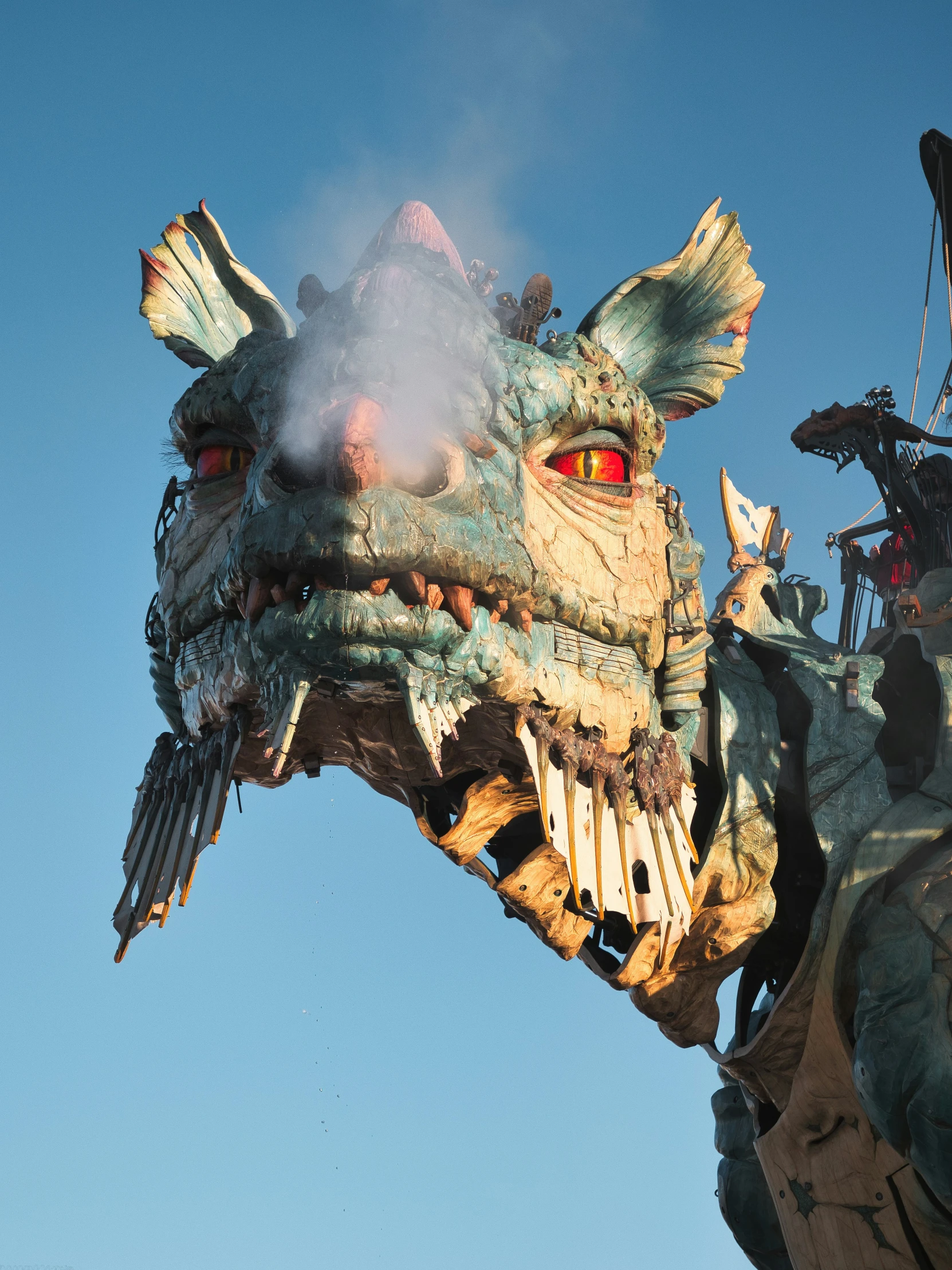 a giant dragon statue with two faces on it's face