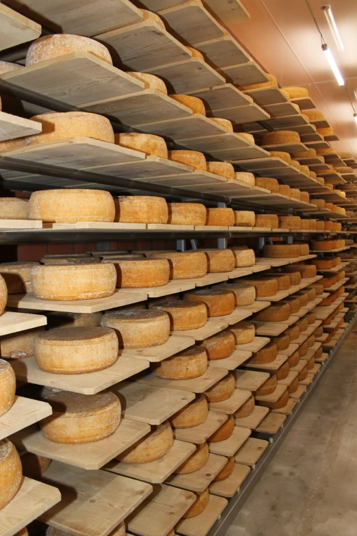 a display with various cheeses on top