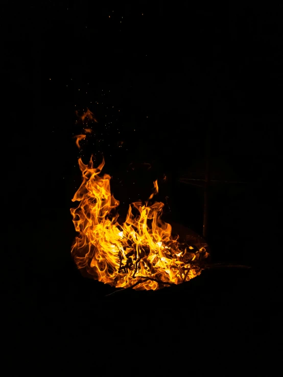 a fire with yellow flames against black background