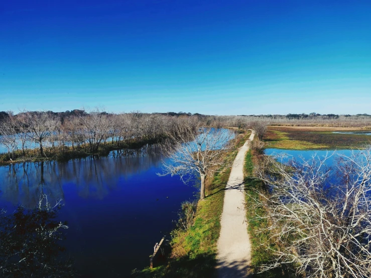 a view of the waterway from the sky