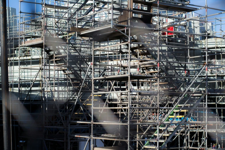 a huge metal staircase in the middle of a building