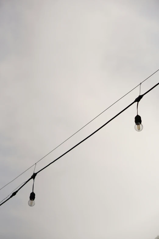 two lights are attached to a power line