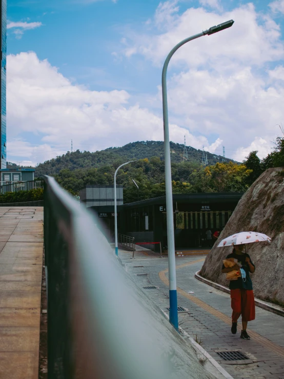 a person with an umbrella is standing in the street