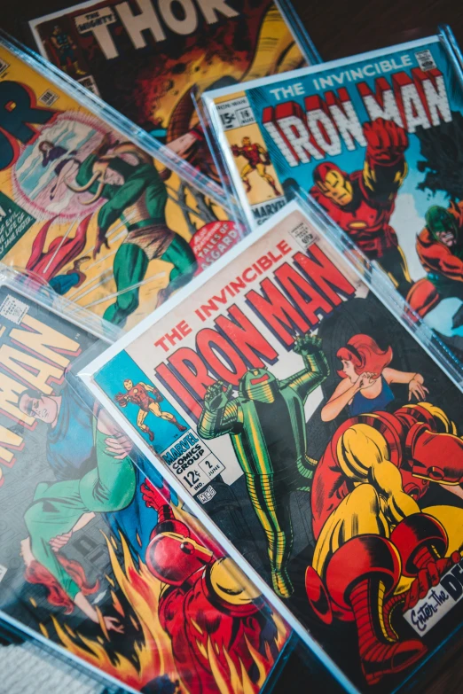 comics, including iron man, a comic book and a comics cover