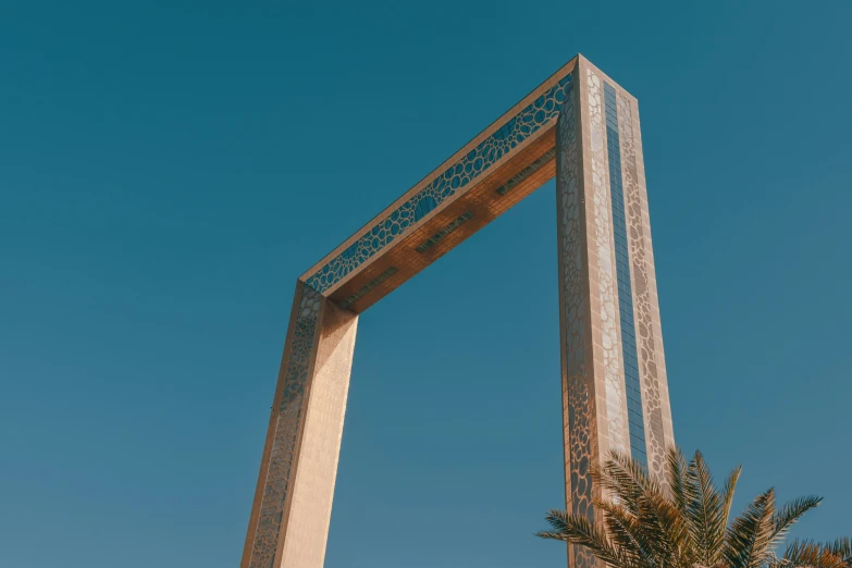 the tall building is adorned with an elaborate pattern