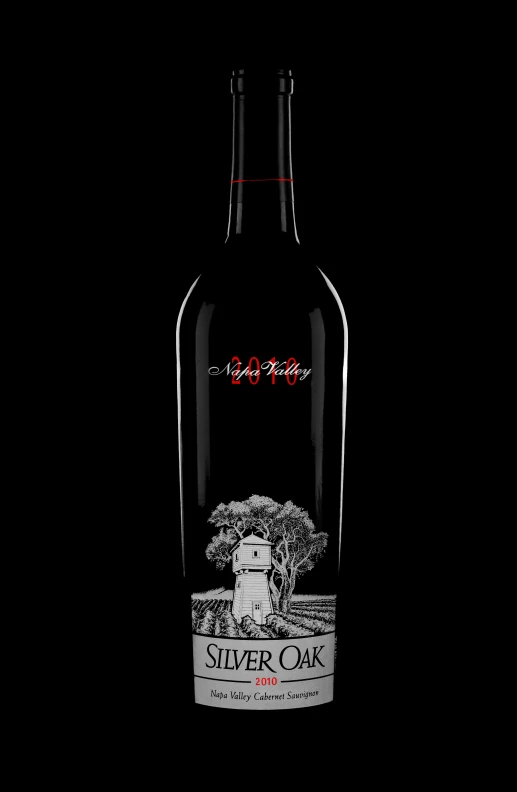 a bottle of silver oak on a black background