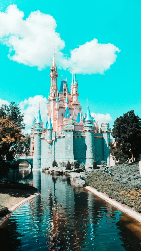 a large castle is in the sky with clouds