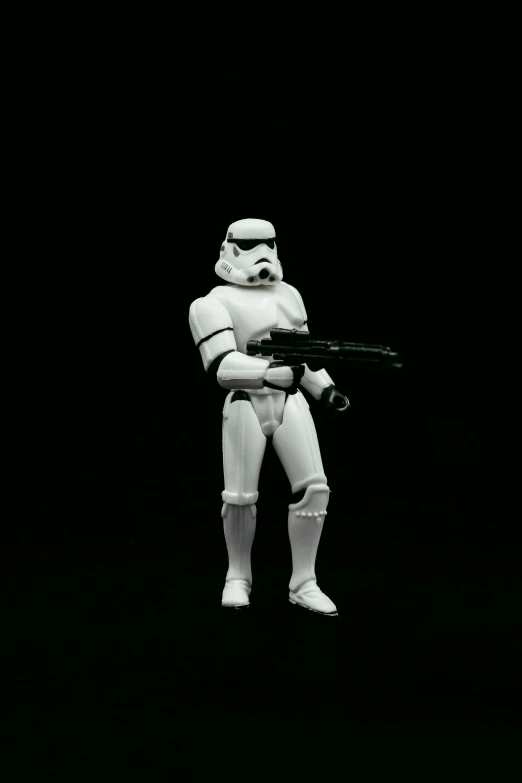 black and white po of a star wars action figure