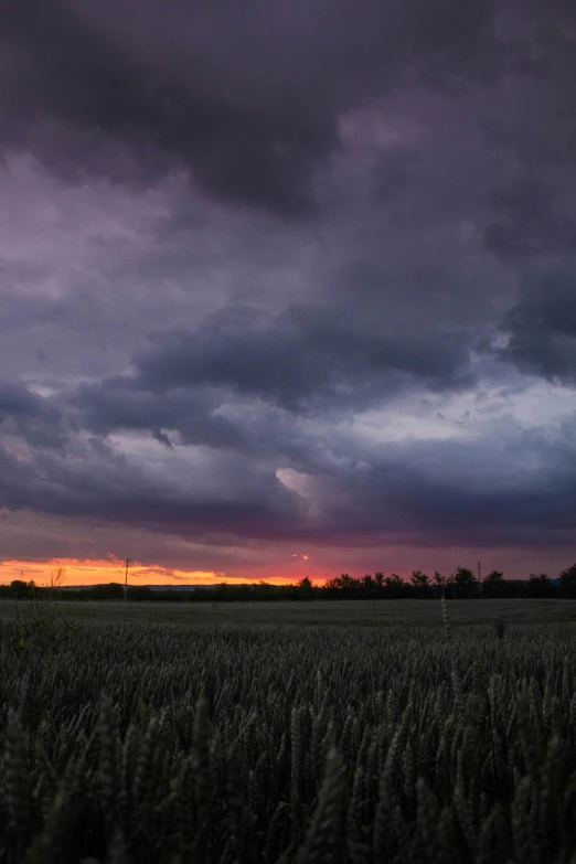 the sky is changing colors over a field