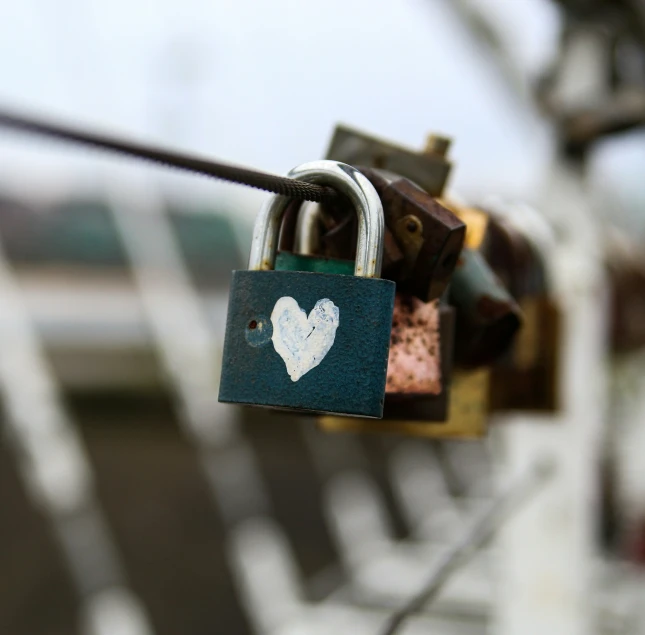 padlocks with an image of heart attached to them