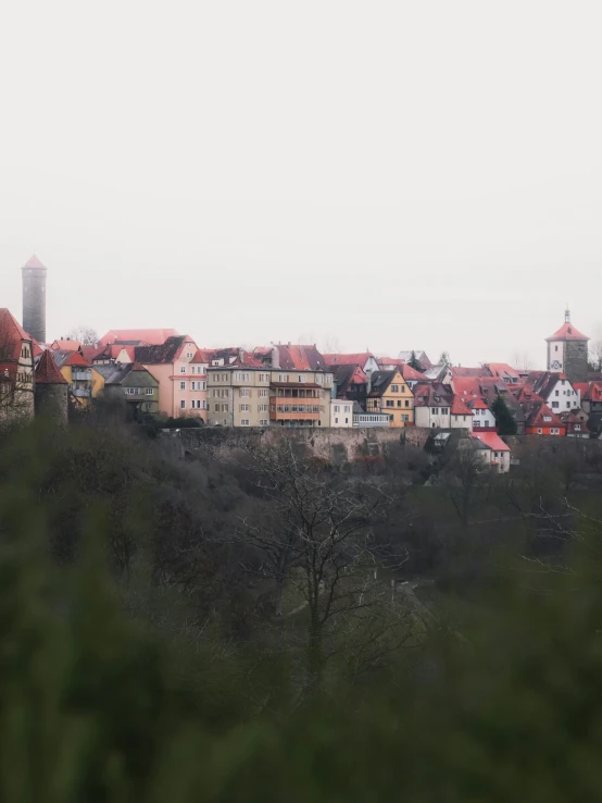 a group of large houses with trees in front