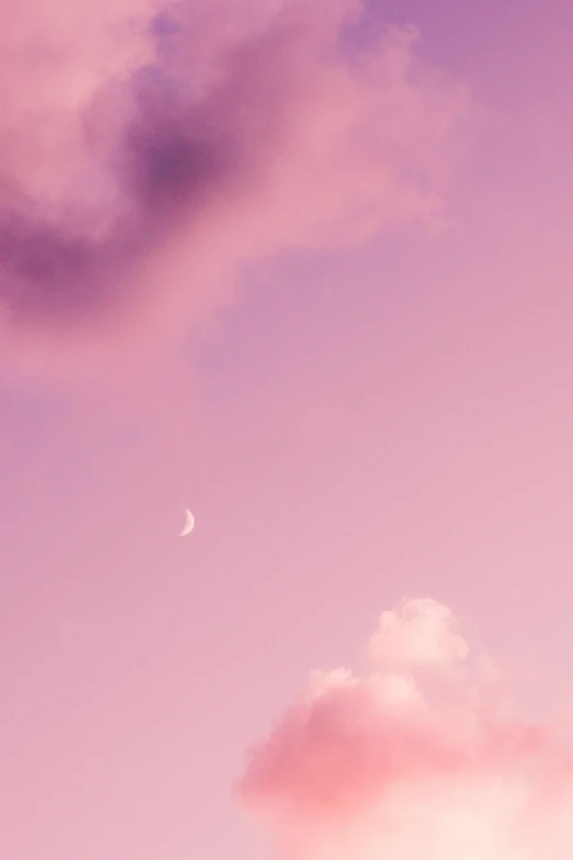 a plane flying across the pink sky with the moon