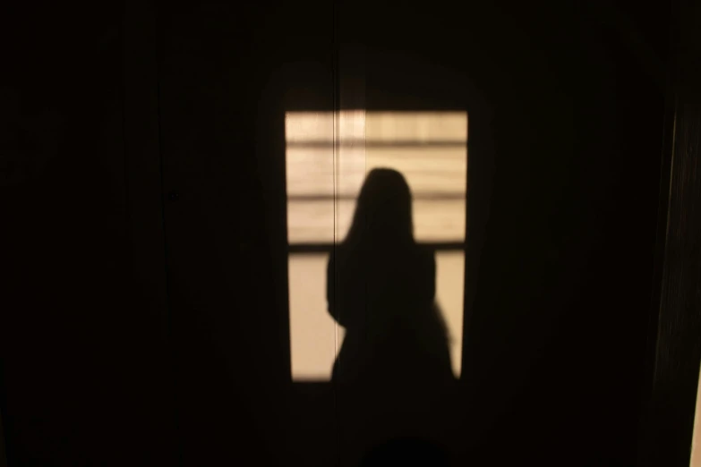 a person is standing in the shadow behind a door