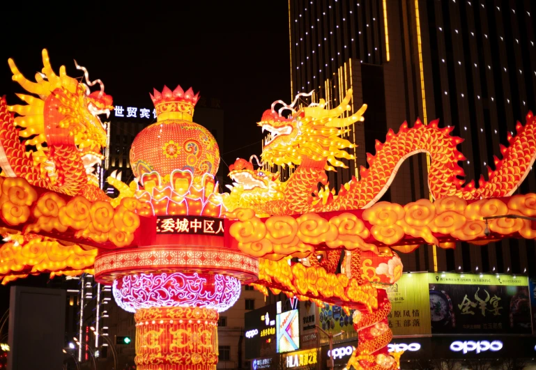 an elaborate display at night with lights on