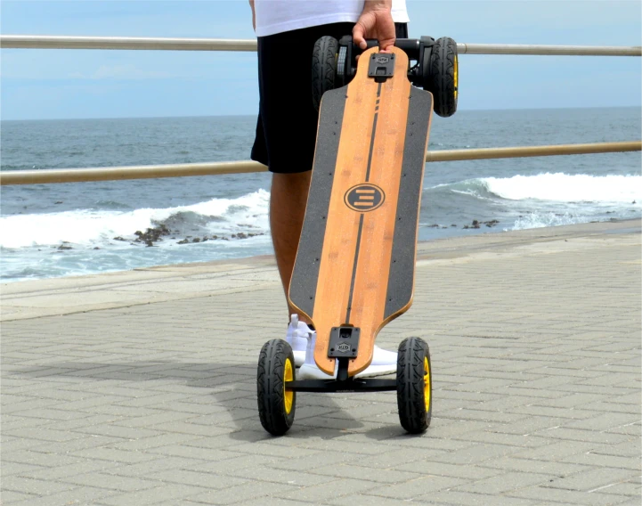 a person standing on a skateboard near the beach