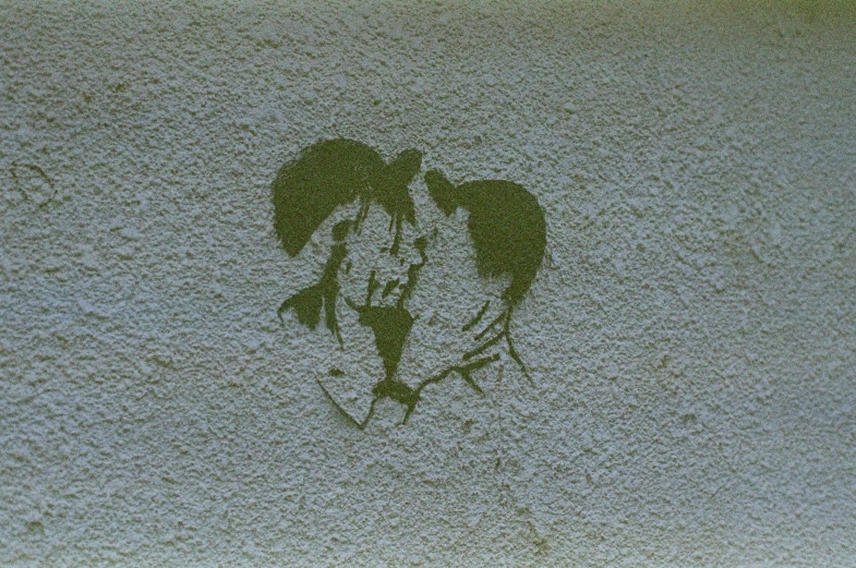 a drawing of two people on a wall in the shape of a face