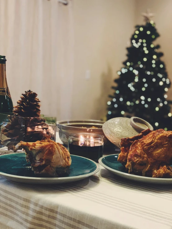 a table with plates that has food on them