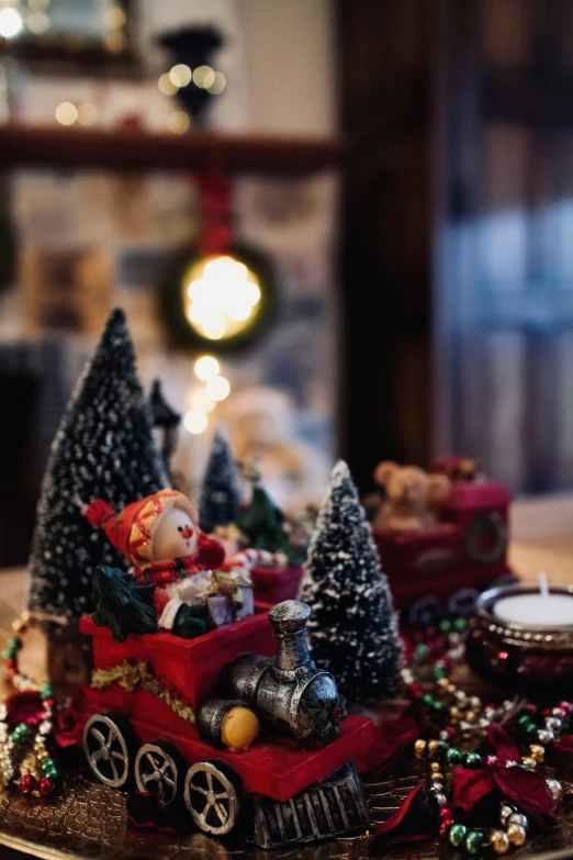 a christmas train is traveling around the village