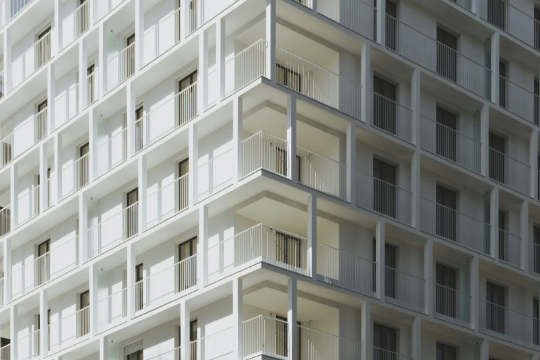 an office building has balconies and windows