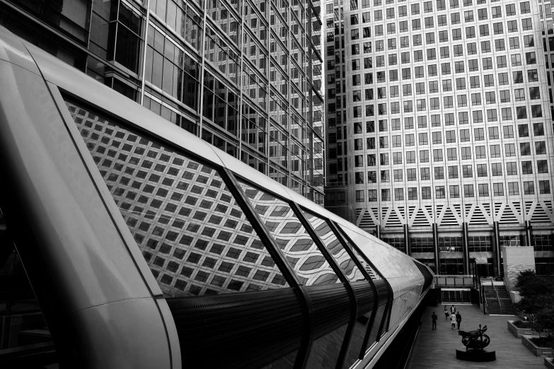 black and white image of high rise buildings