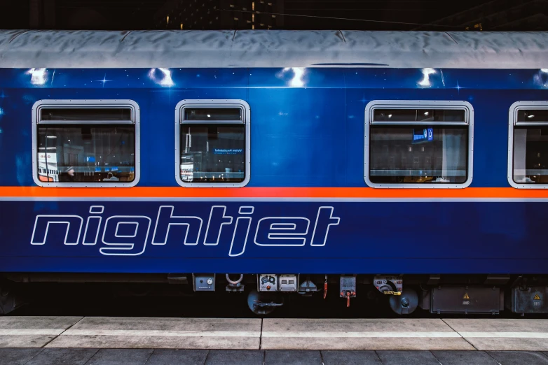 the front part of a blue train car