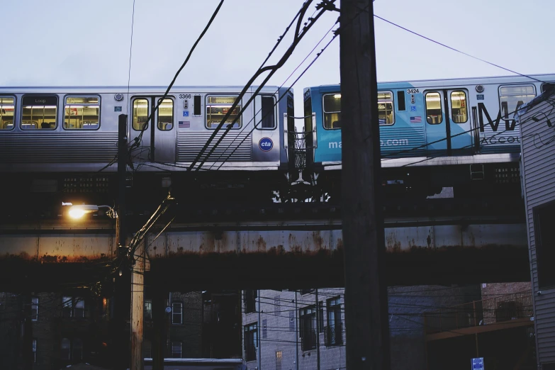 the train is travelling along the elevated bridge