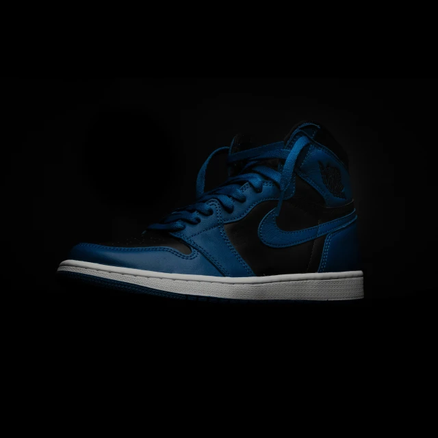air jordan's high top is shown in blue and black