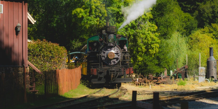 the train travels down the railroad tracks near trees