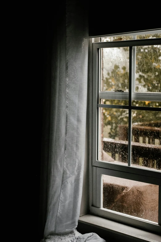 a window view from a bedroom at night