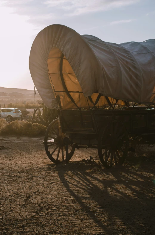 the old wagon is loaded with supplies in it