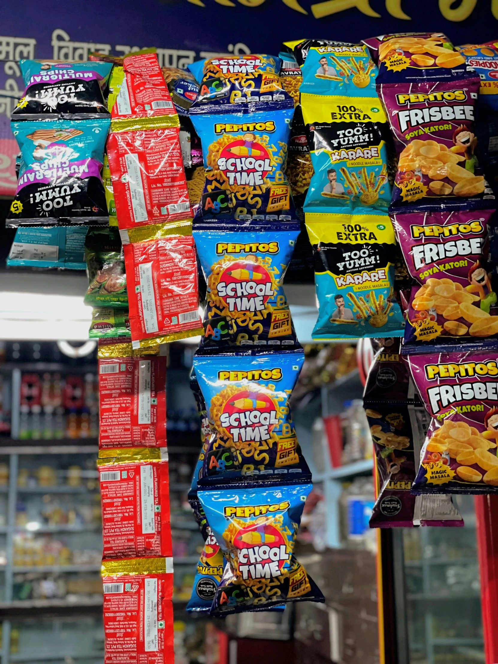 an asian snacks display with assorted snacks