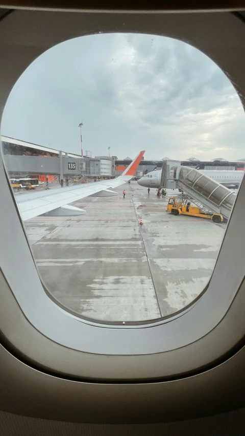 a view out an airplane window looking outside