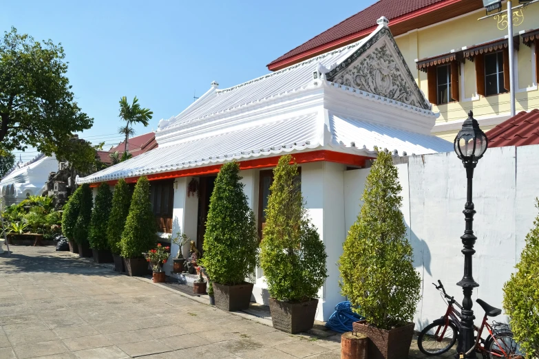 a bicycle is parked in front of a building