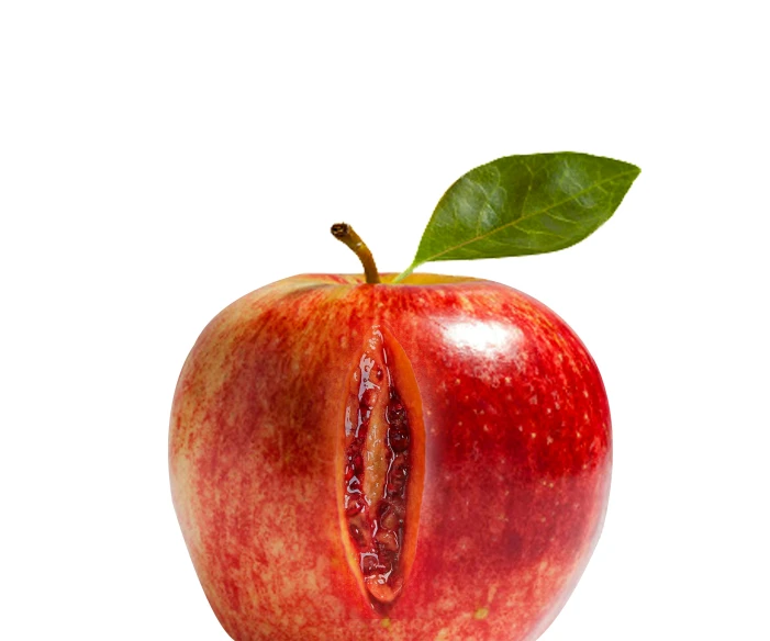 the red apple has a bite taken out of it