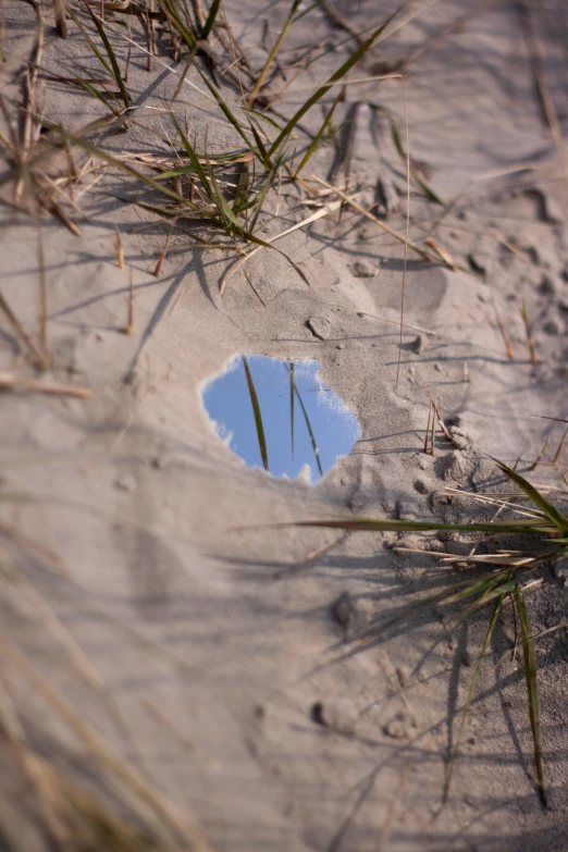 an image of a blue sky reflected in the sand