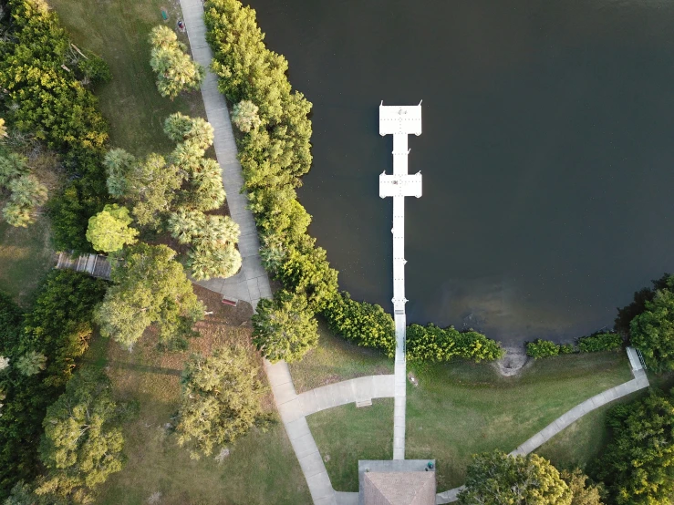 an aerial po of a park that overlooks a lake