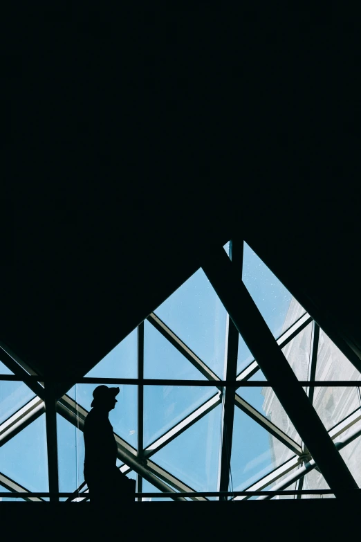 a person stands at the edge of a tall window