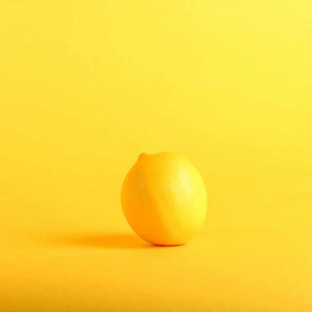 a lemon is sitting in front of a yellow backdrop