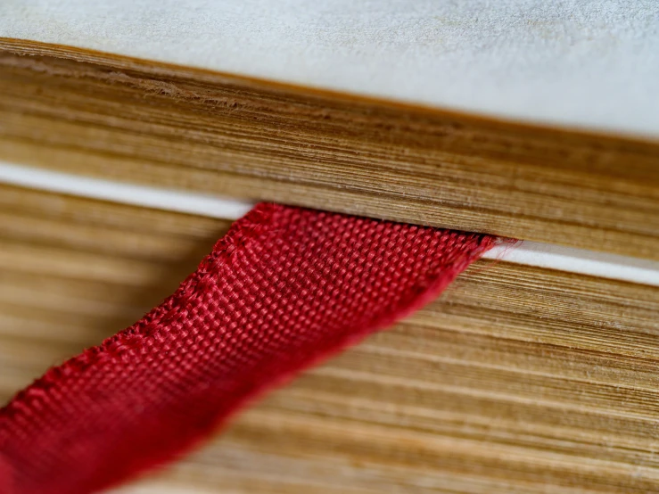 a red cloth is hanging on a wooden book